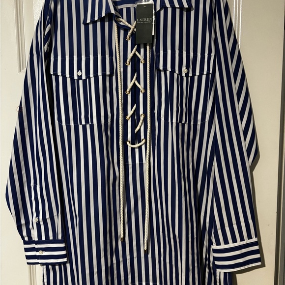 Ralph Lauren Tops - Ralph Lauren Navy and White Striped Button Down Shirt